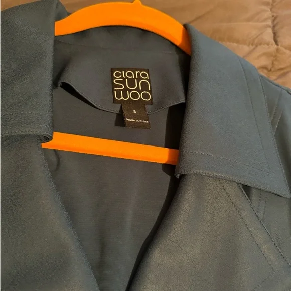 NWT Clara Sunwoo liquid leather single zip jacket size S blue-green color - Picture 2 of 8